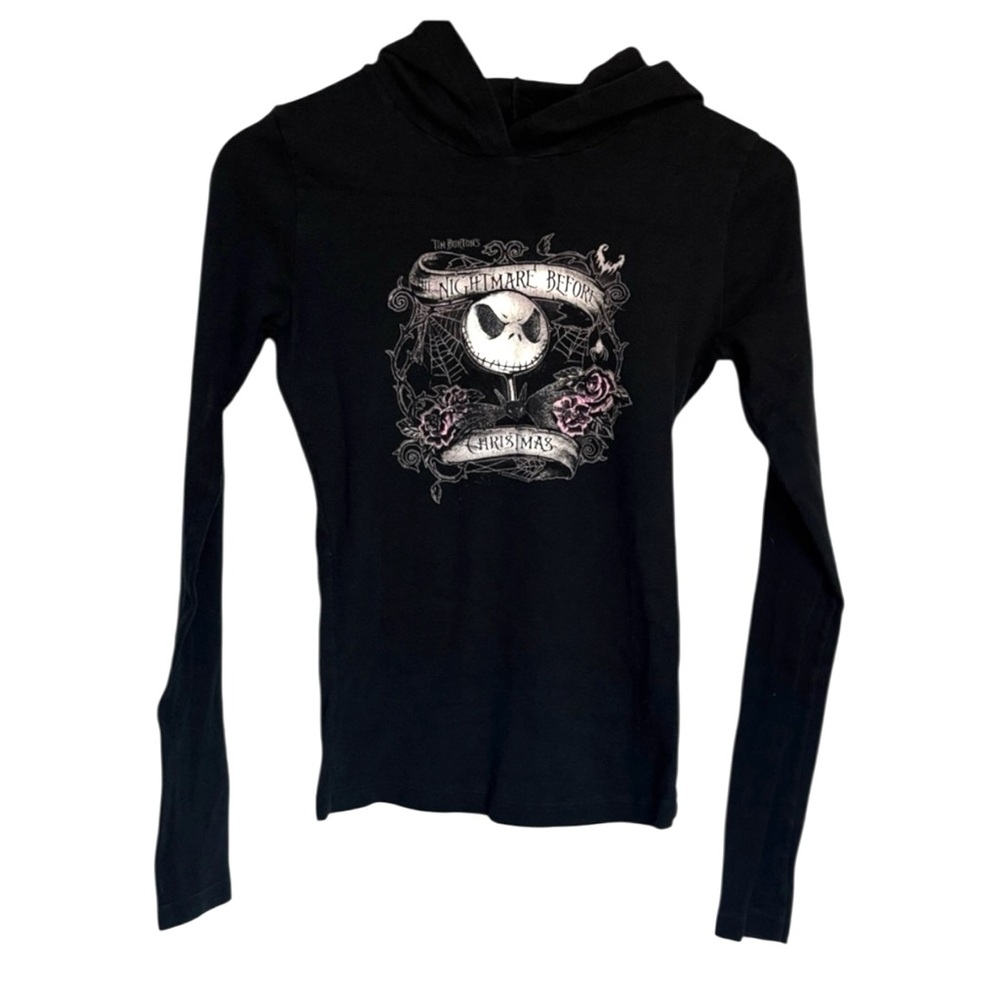 Disney Black Nightmare Before Christmas Long Sleeve Tee w hoodie Girls Medium